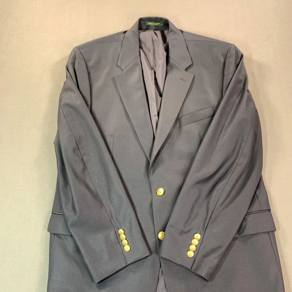 Lauren Ralph Lauren Blazer Mens 46L Navy 100% Wool Gold Button Sport Coat Jacket